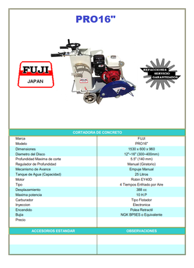 FICHA TECNICA CORTADORA PRO16